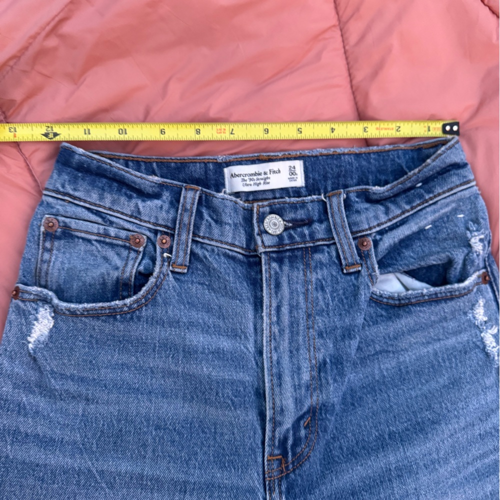 Abercrombie and Fitch Blue Distressed Straight Leg Jeans - Picture 6 of 10